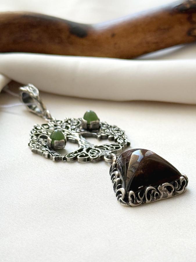 купить Кулон из серебра с турмалином и нефритом , фото 3