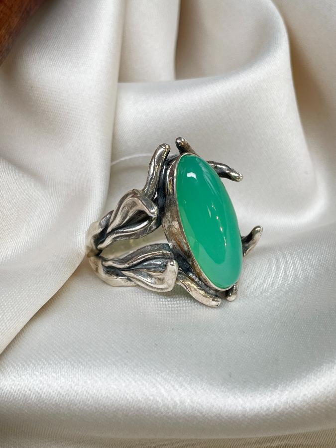 Кольцо из серебра с хризопразом,18 размер  U-3114, фото 3