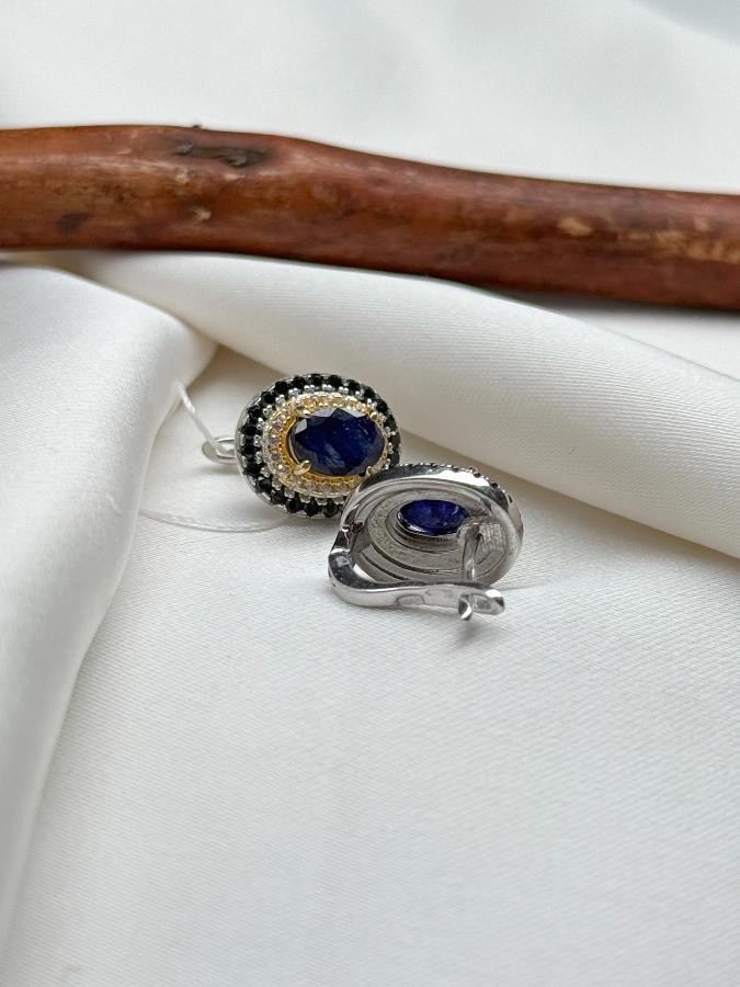 Серьги из серебра с сапфиром (синий корунд) U-3898, фото 2