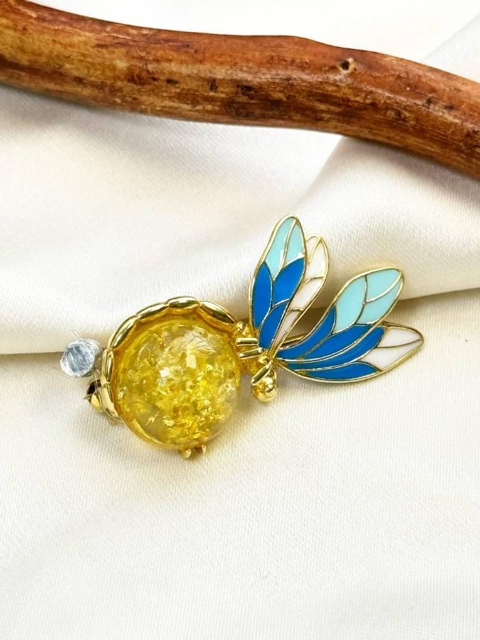 купить Брошь из серебра с желтым янтарем , фото 2