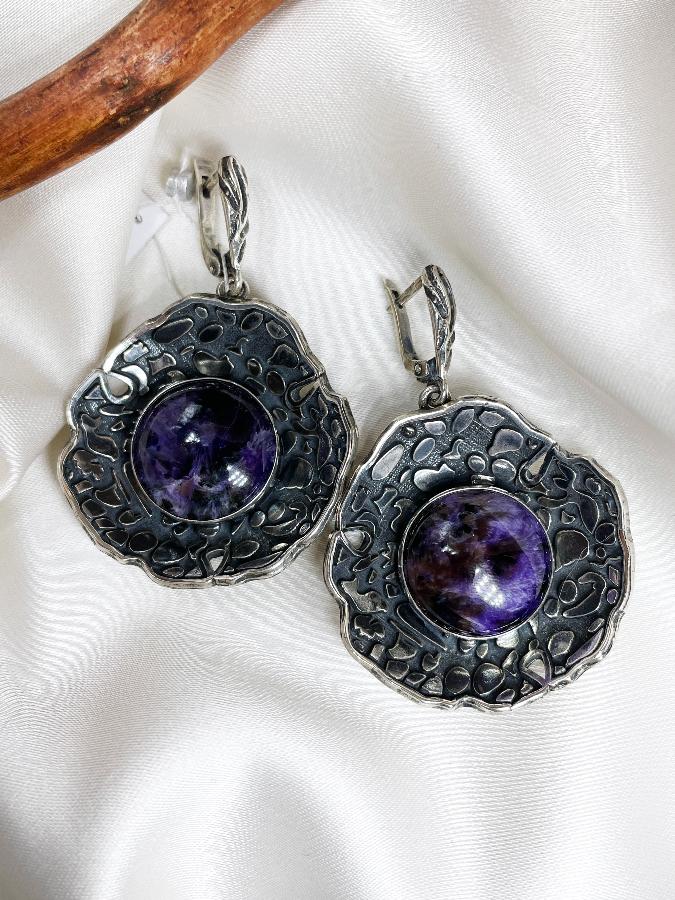 купить Серьги из серебра с чароитом  , фото 4