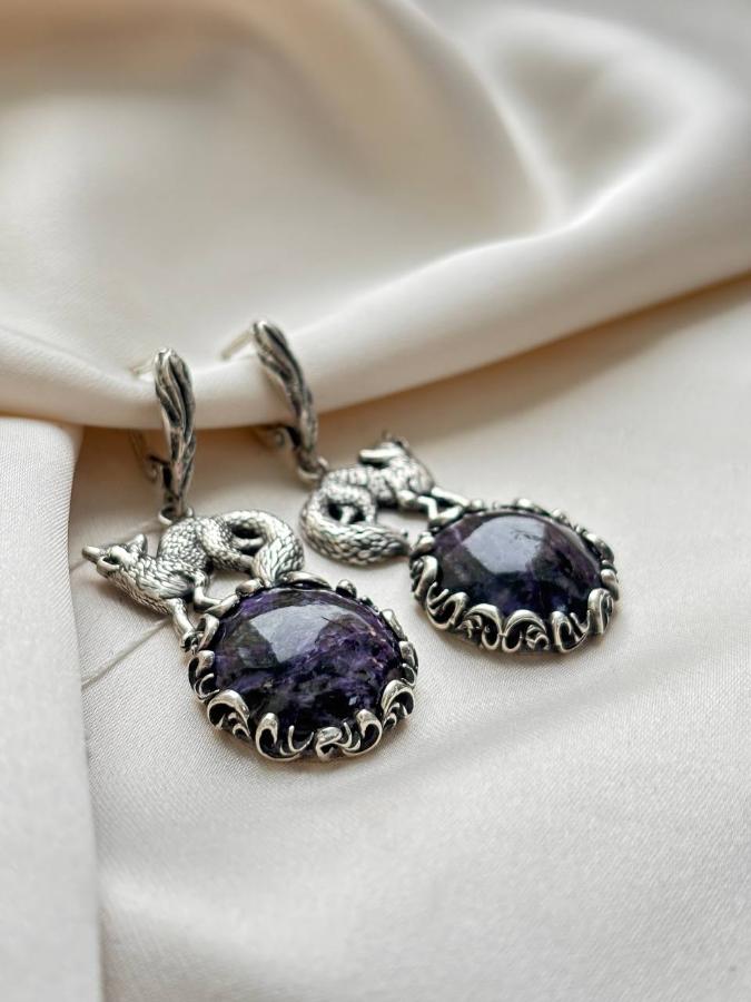 купить Серьги из серебра с чароитом  , фото 3