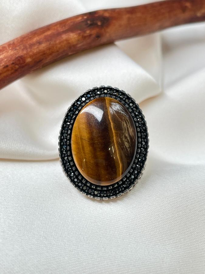 купить Кольцо из серебра с тигровым глазом, 18,7 размер , фото 4