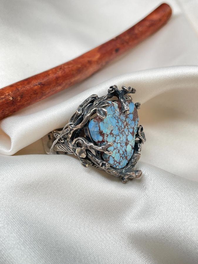 Кольцо из серебра с бирюзой, 18,5 размер  U-537, фото 4