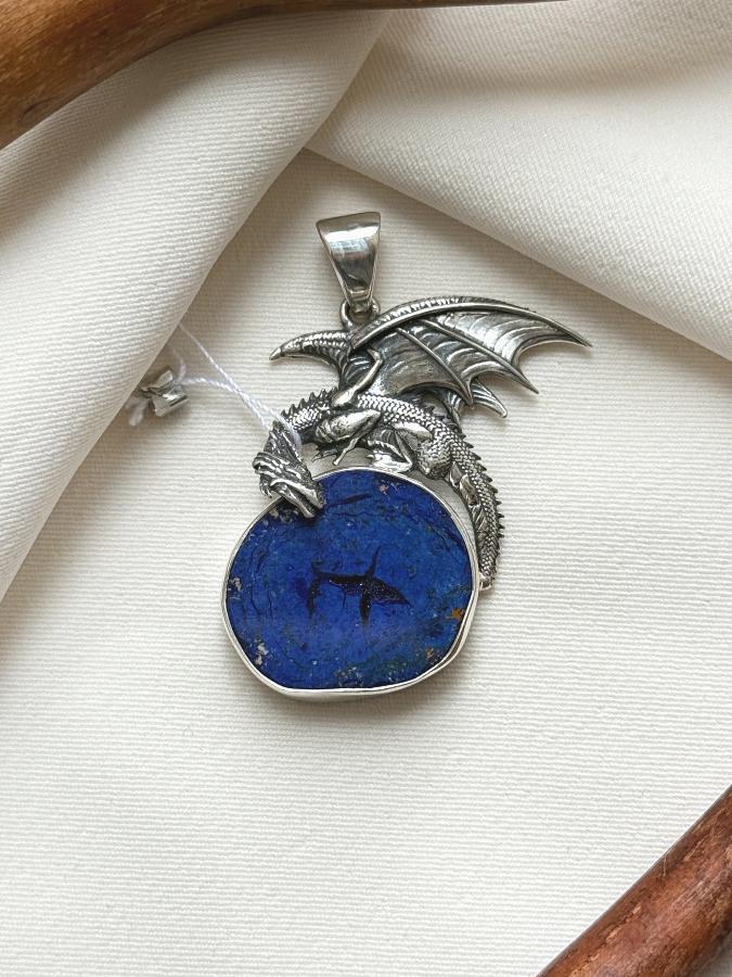 купить Кулон из серебра с азуритом в форме дракона , фото 1
