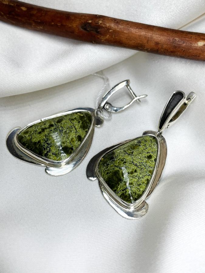 Серьги из серебра с змеевиком  U-3465, фото 3