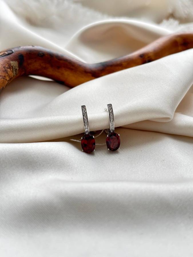 купить Серьги из серебра с гранатом и фианитом  , фото 2