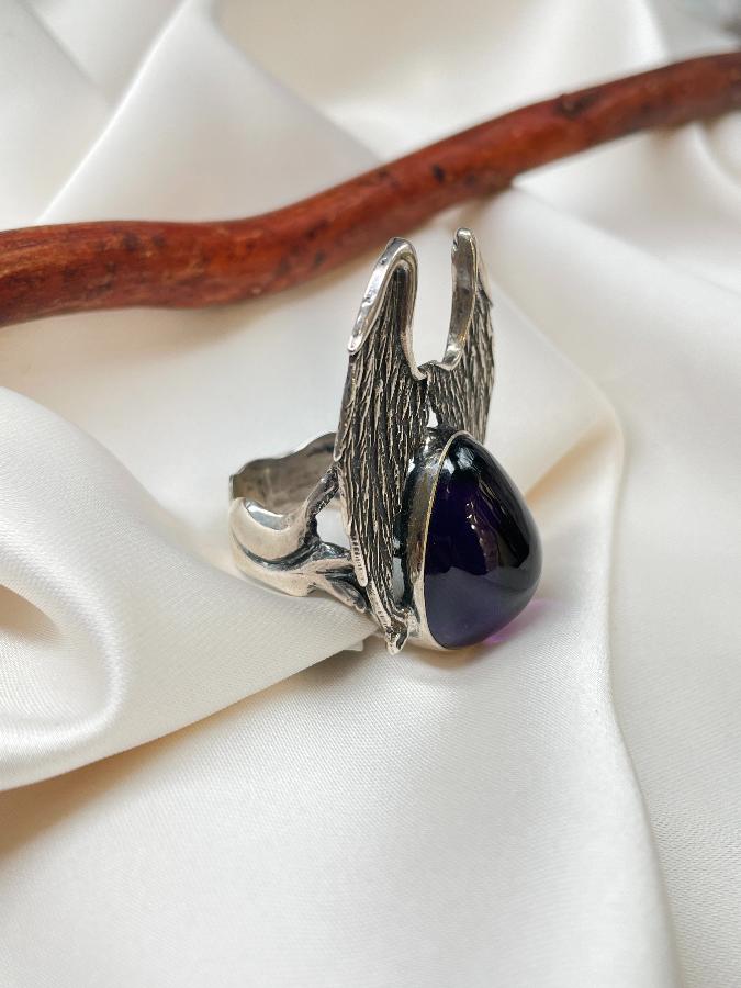 Кольцо из серебра с аметистом,18 размер  U-558, фото 2