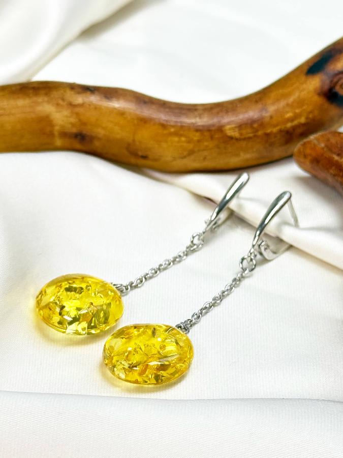 купить Серьги из серебра с желтым янтарем  , фото 1