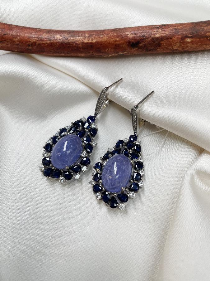 Серьги из серебра с танзанитом и сапфиром U-3534, фото 2