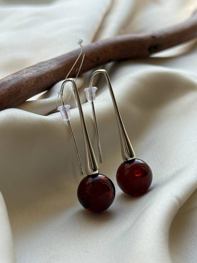 купить Серьги из серебра с красным янтарем  , фото 2