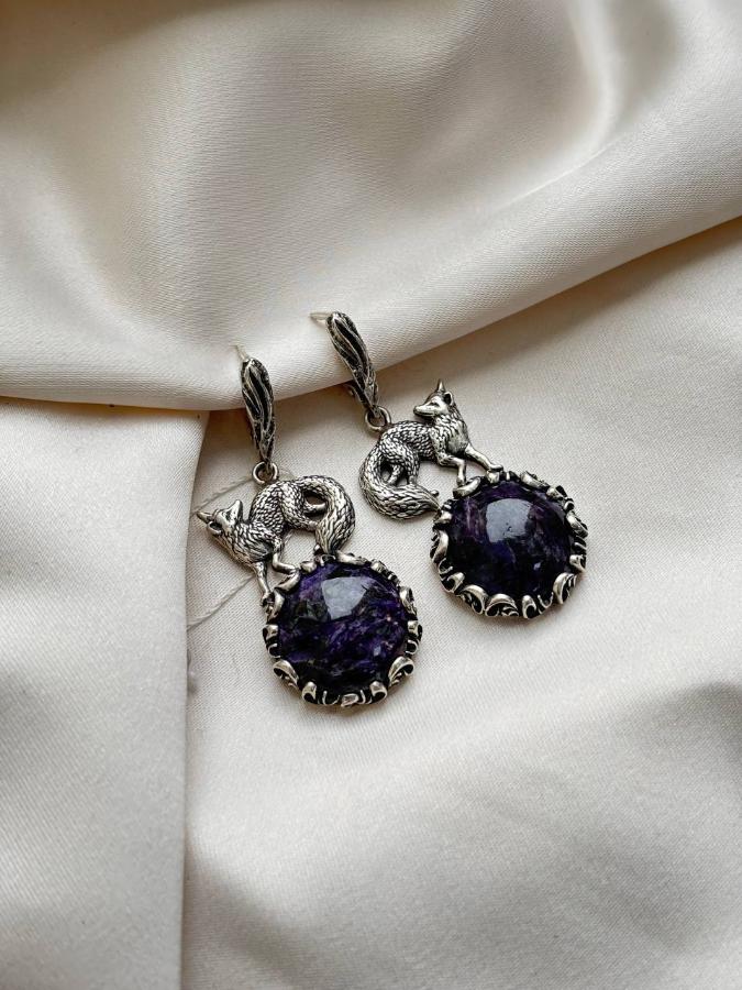 купить Серьги из серебра с чароитом  , фото 4