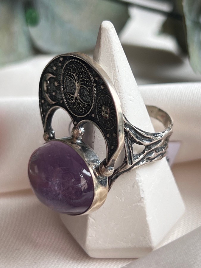 Кольцо из серебра в форме лунницы с аметистом, 19 размер U-128, фото 3