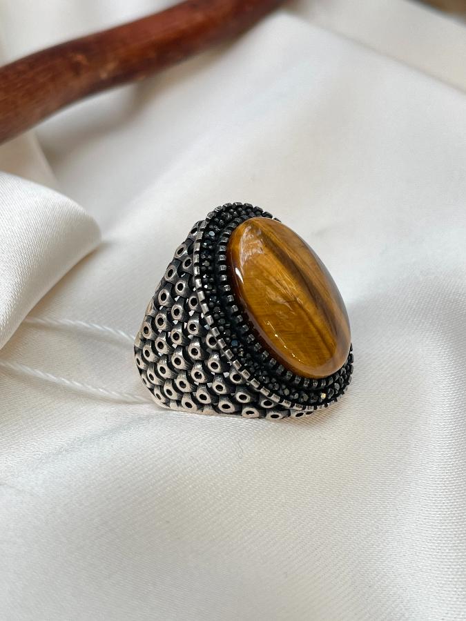 купить Кольцо из серебра с тигровым глазом, 18,7 размер , фото 5