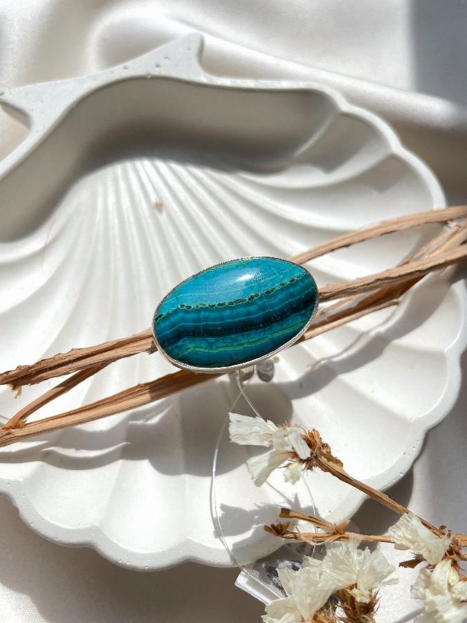 купить Кольцо из серебра с азуромалахитом в огранке, 17,4 размер , фото 3