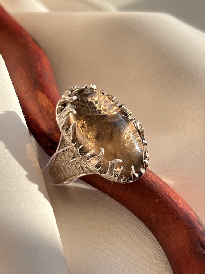 Кольцо из серебра с дымчатым кварцем, 18,25 размер U-508, фото 3