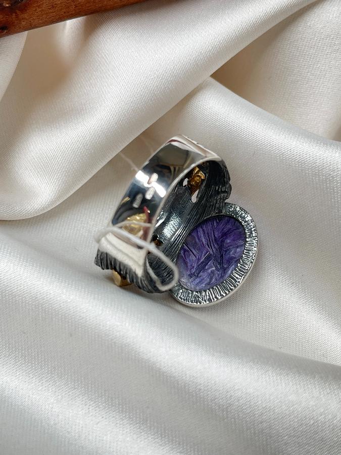купить Кольцо из серебра с чароитом,19 размер , фото 5
