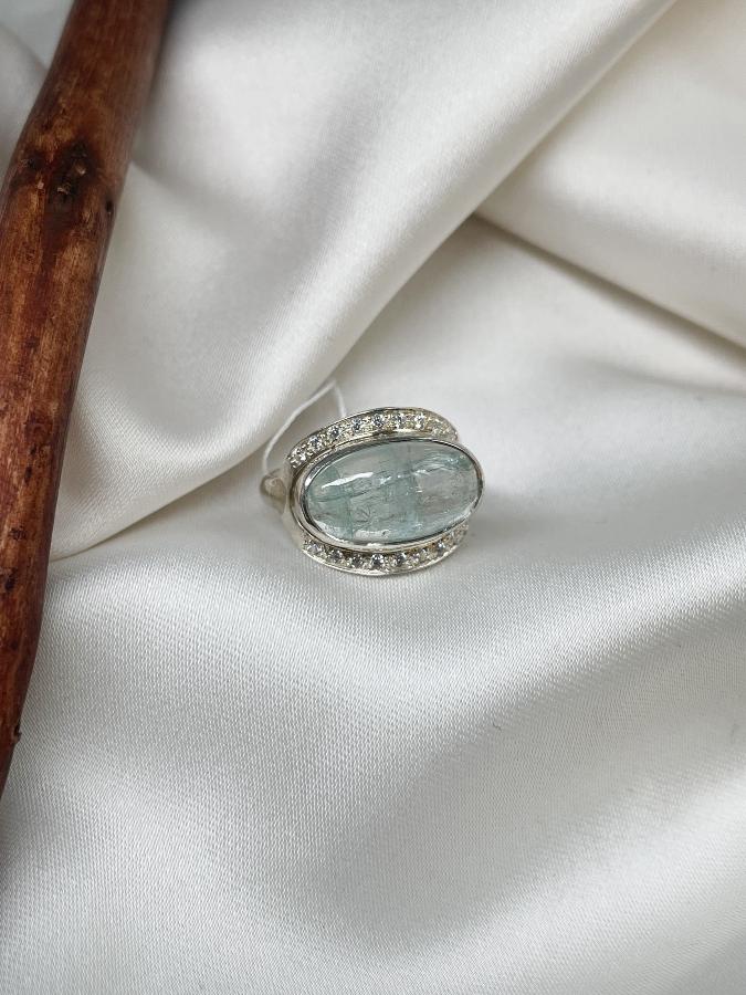 купить Кольцо из серебра с аквамарином, 16 размер , фото 2