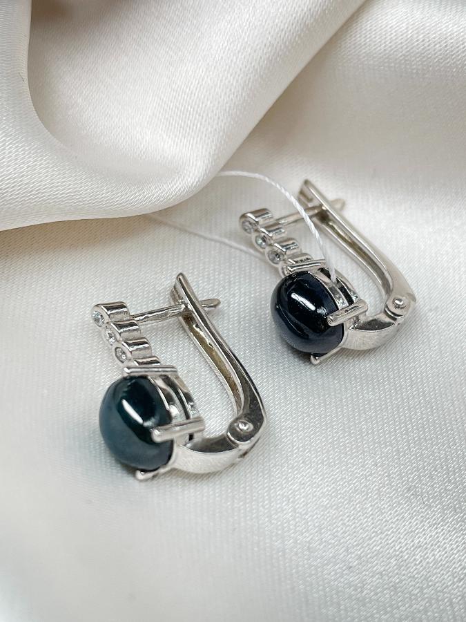 Серьги из серебра с звездчатым сапфиром  U-3551, фото 1