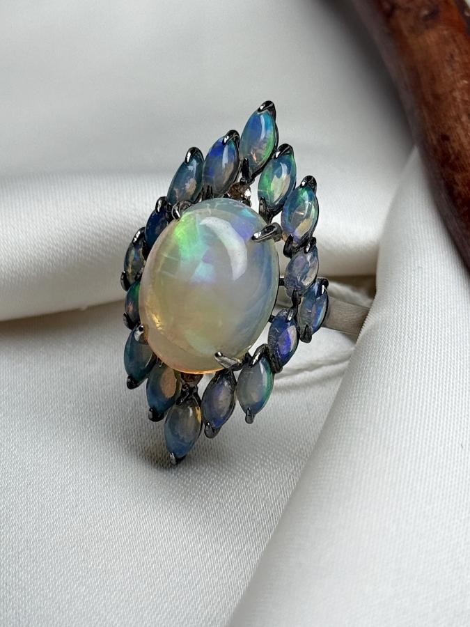 Кольцо из серебра с благородным опалом,19 размер  U-3657, фото 4