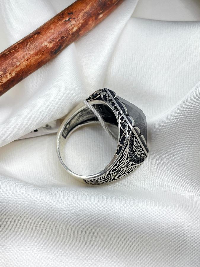Кольцо-печатка с черным фианитом, 20,5 размер U-3514, фото 5