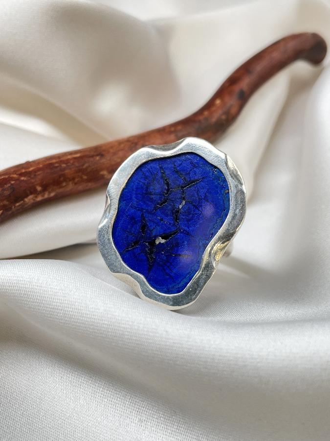 купить Кольцо из серебра с азуритом, 16,5 размер  , фото 2