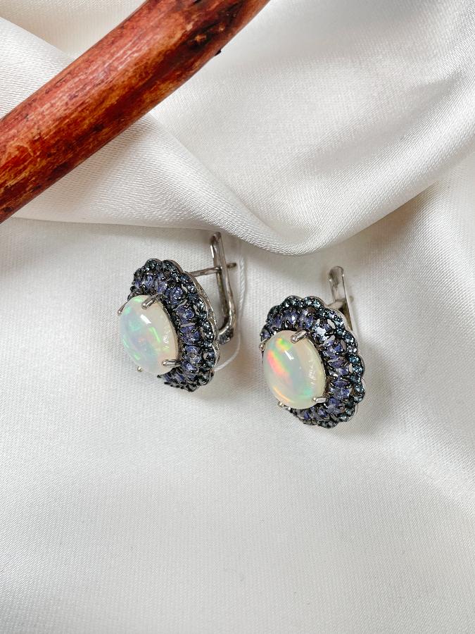 Серьги из серебра с опалом и танзанитом U-3108, фото 3