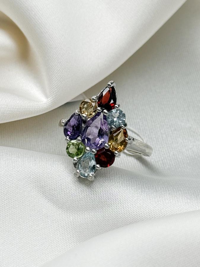 купить Кольцо из серебра с самоцветами,18,5 размер  , фото 1