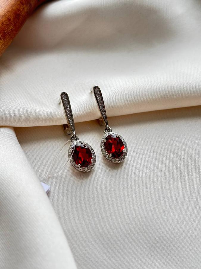 купить Серьги из серебра с гранатом и фианитом  , фото 2