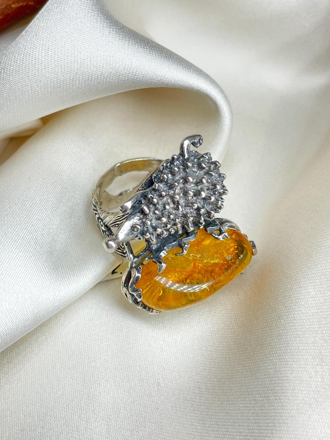 купить Кольцо из серебра с янтарем,18,5 размер  , фото 4
