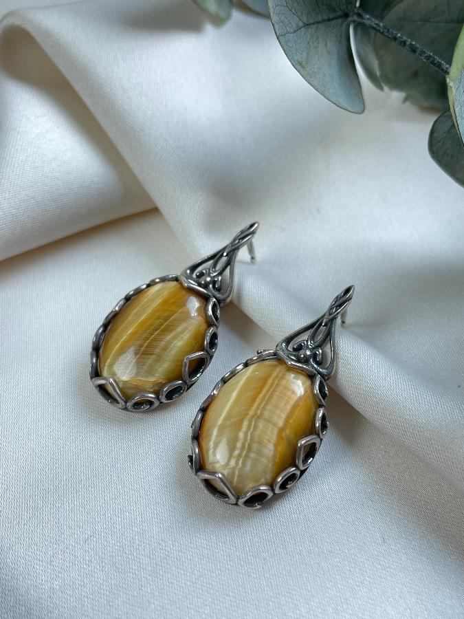 Серьги из серебра с тигровым глазом  SER-0504, фото 1