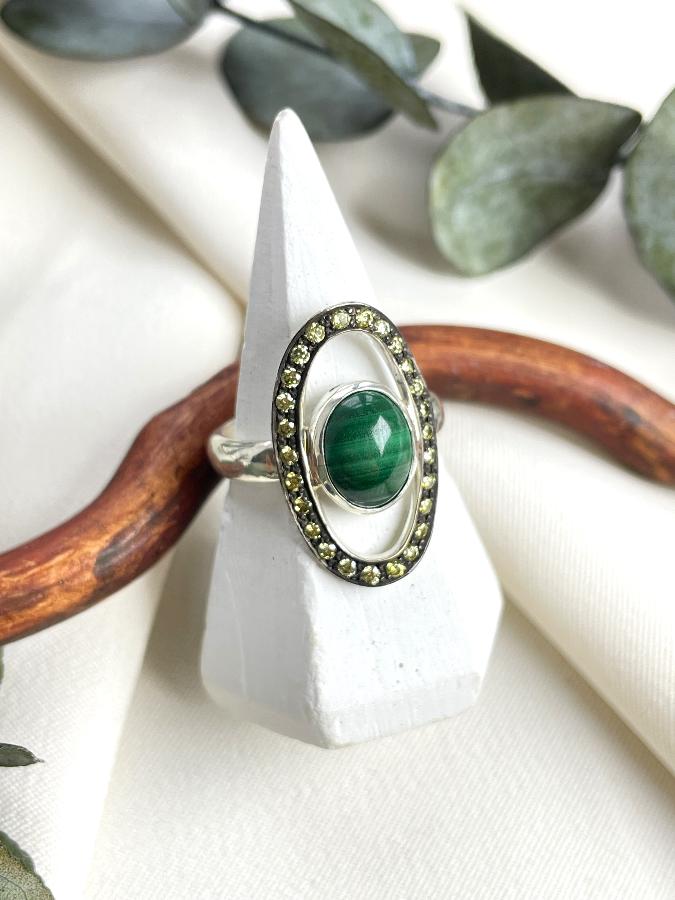 купить Кольцо из серебра с малахитом, 17,0 размер  , фото 3