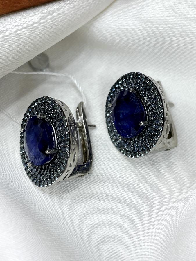 Серьги из серебра с сапфиром (синий корунд)  U-1665, фото 4