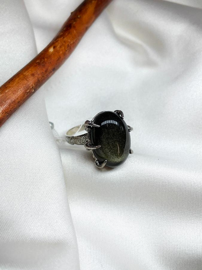 Кольцо из серебра с обсидианом,17,5 размер K-300, фото 5