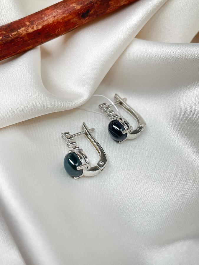 Серьги из серебра с звездчатым сапфиром  U-3551, фото 2