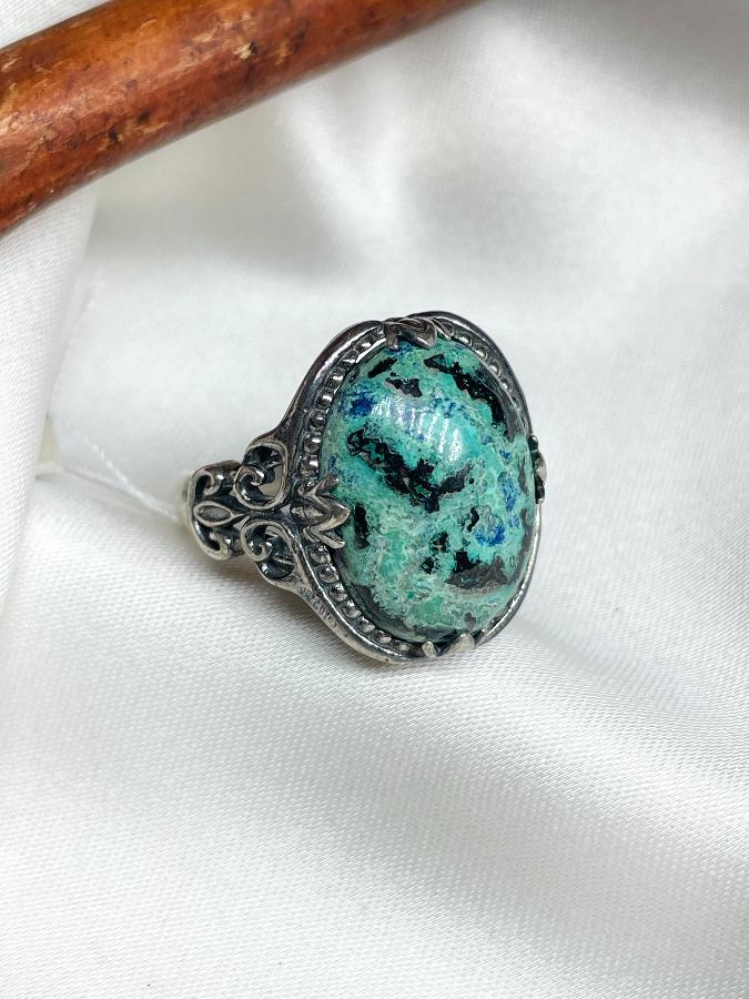 купить Кольцо из серебра с хризоколлой,19,5 размер , фото 3
