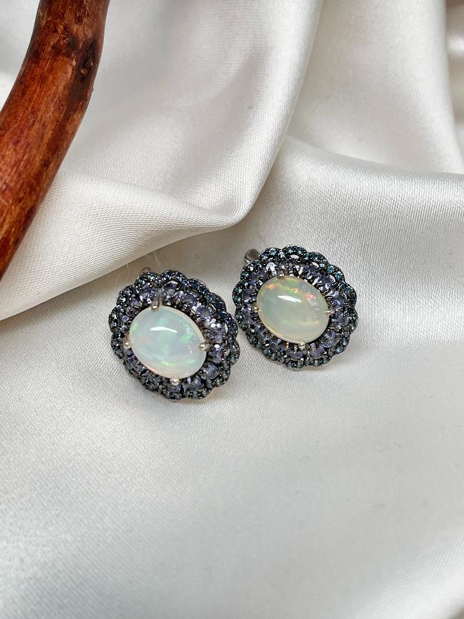 Серьги из серебра с опалом и танзанитом U-3108, фото 4