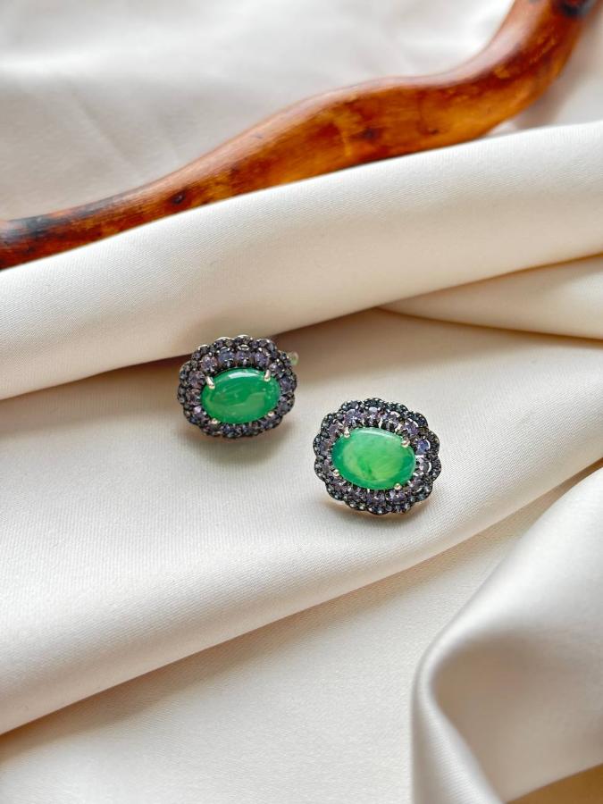 купить Серьги из серебра с хризопразом и танзанитом  , фото 3