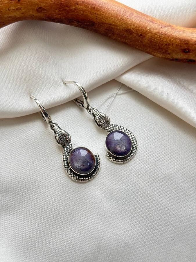 купить Серьги из серебра с корундом-рубином звездчным  , фото 3