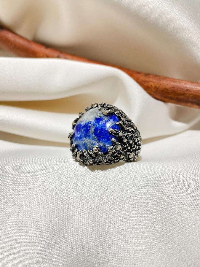 купить Кольцо из серебра с лазуритом, 17,7 размер , фото 4