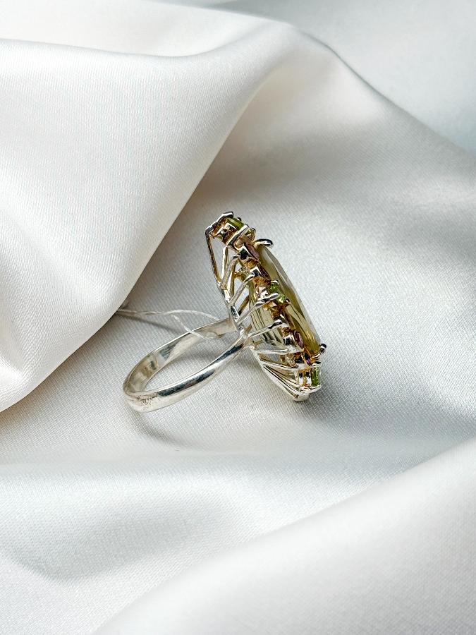 купить Кольцо из серебра с цитрином и турмалином,18,5 размер , фото 3