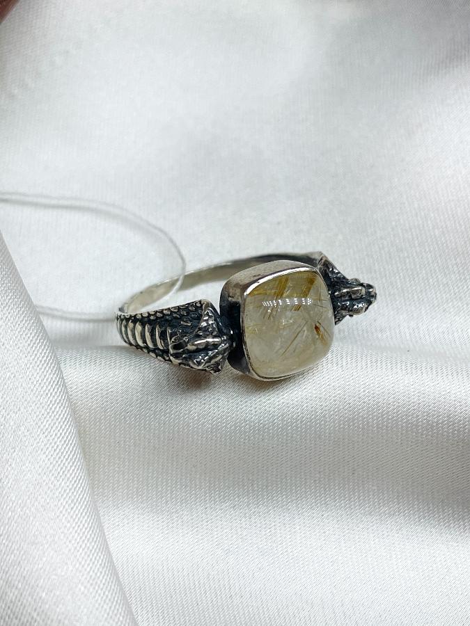 Кольцо из серебра с волосатиком (рутиловый кварц),19 размер U-1640, фото 3