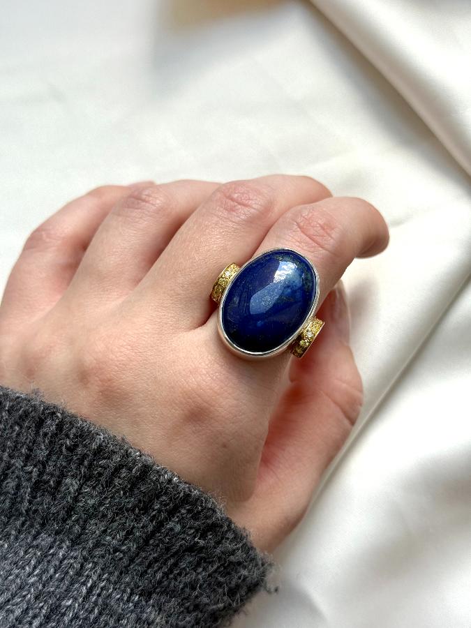 купить Кольцо из серебра с лазуритом,18 размер   , фото 5