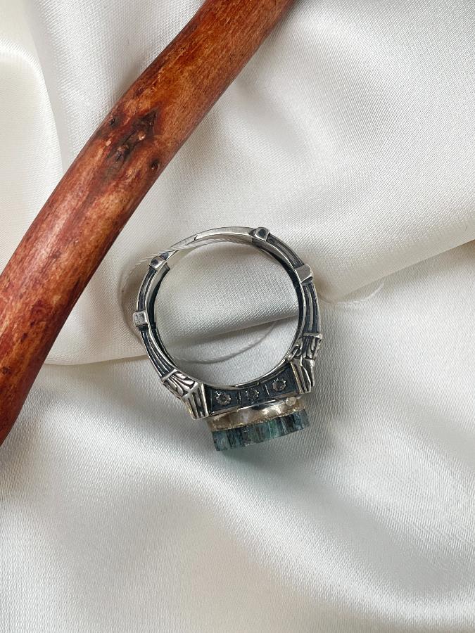 купить Кольцо-печатка из серебра с аквамарином, 20 размер , фото 4