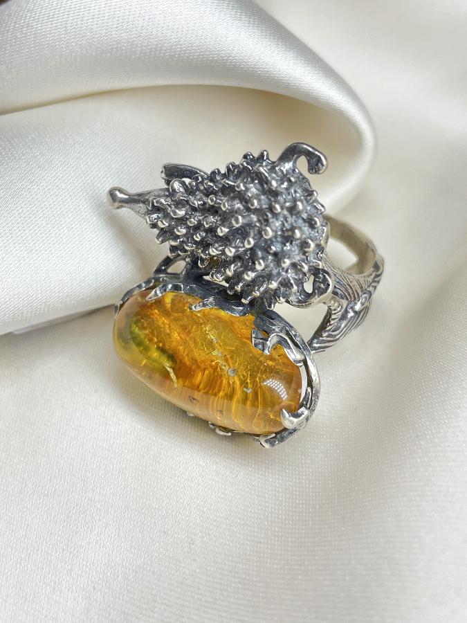 купить Кольцо из серебра с янтарем,18,5 размер  , фото 1