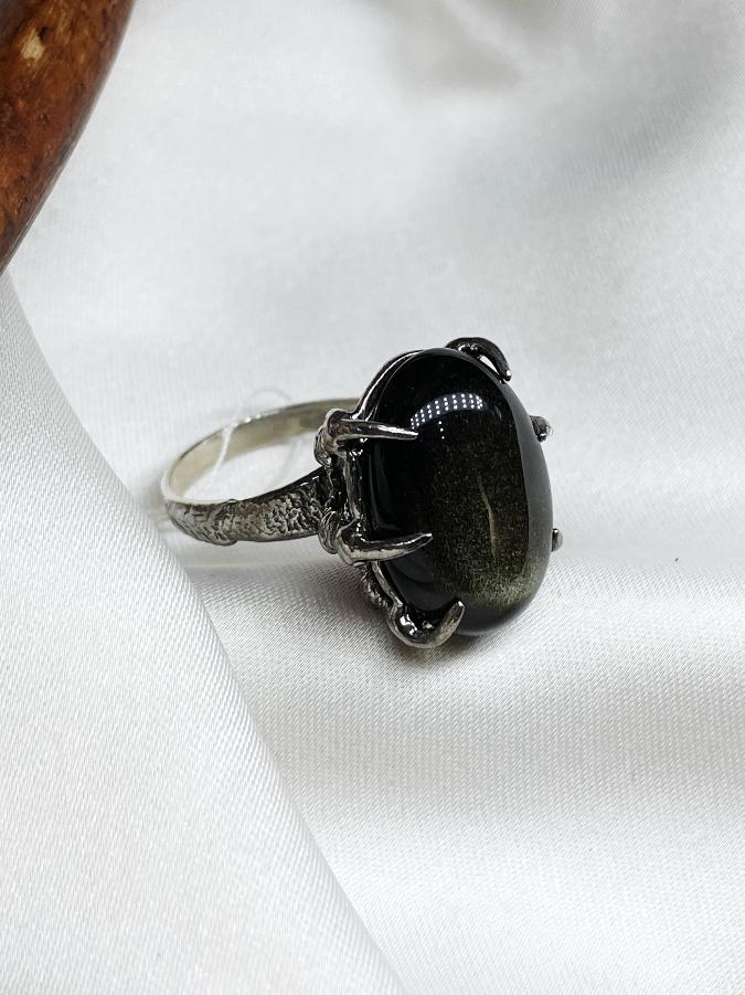 Кольцо из серебра с обсидианом,17,5 размер K-300, фото 3