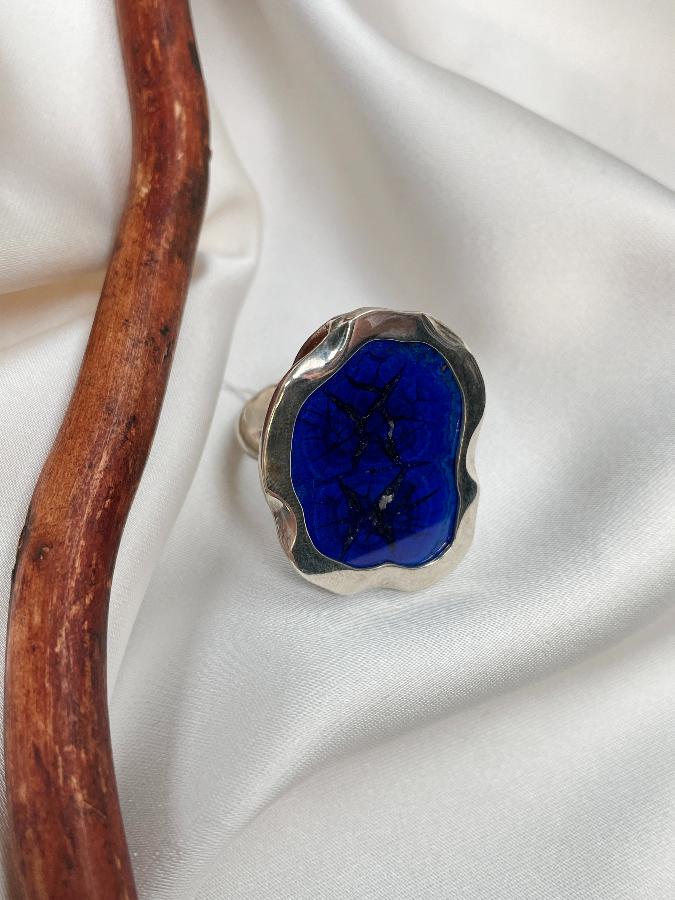 купить Кольцо из серебра с азуритом, 16,5 размер  , фото 3