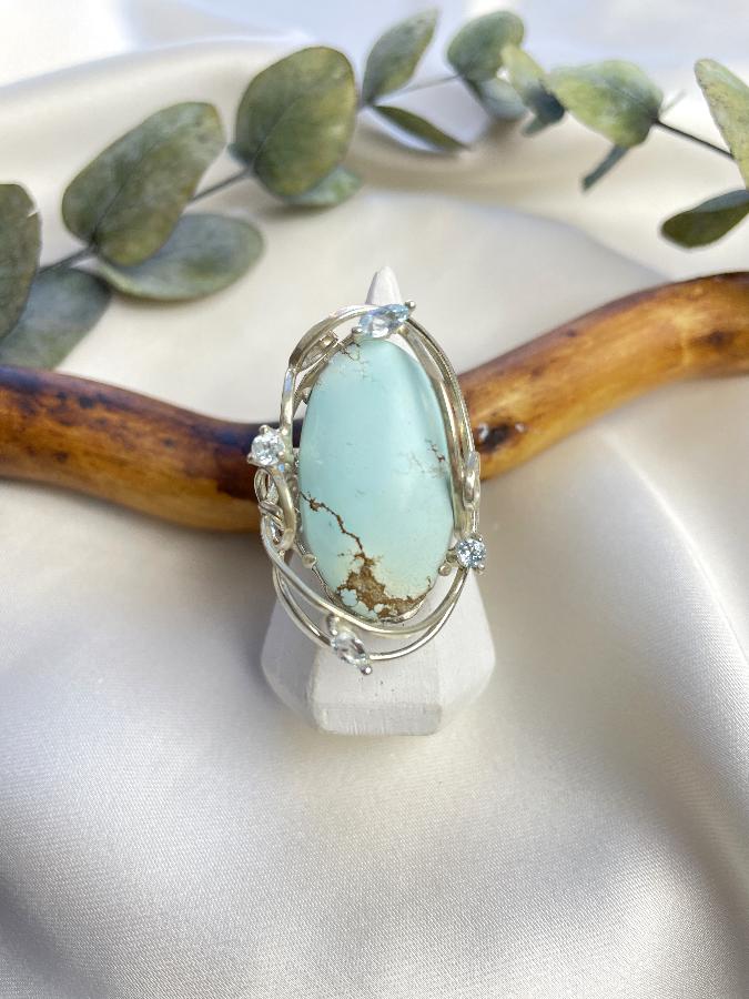купить Кольцо из серебра с бирюзой и топазом, 19,0 размер , фото 2