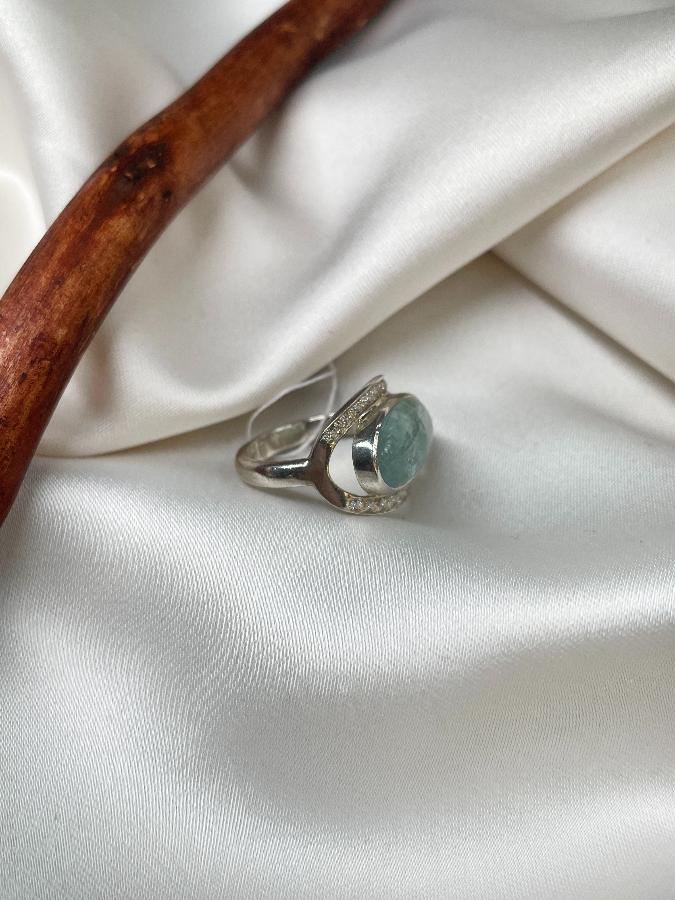 купить Кольцо из серебра с аквамарином, 16 размер , фото 3