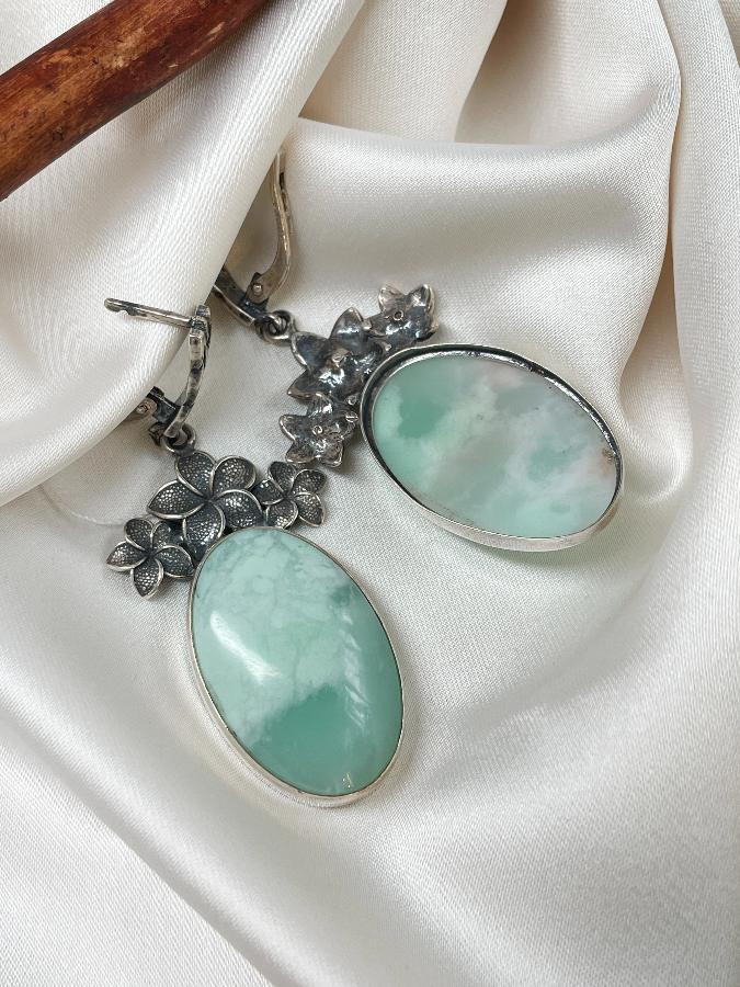 купить Серьги из серебра с хризопразом  , фото 4